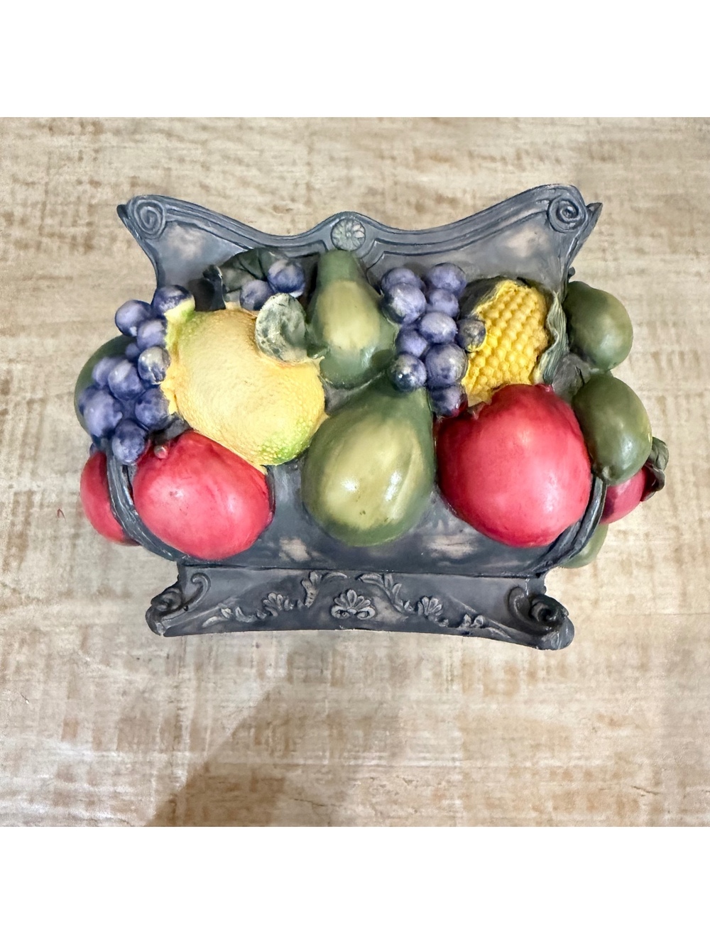 Large Heavy Fruit Candle Holder Grapes Pears Apples Corn Tuscan Kitchen Decor